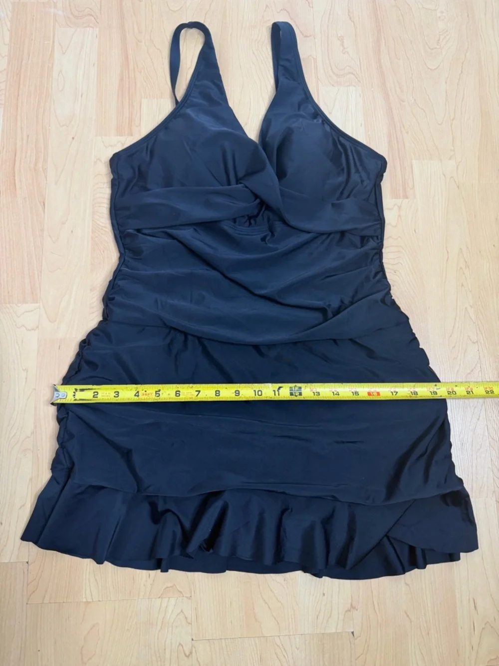 Younique Black Ruched V-Neck Mini Dress with Ruffle Hem - Picture 7 of 9
